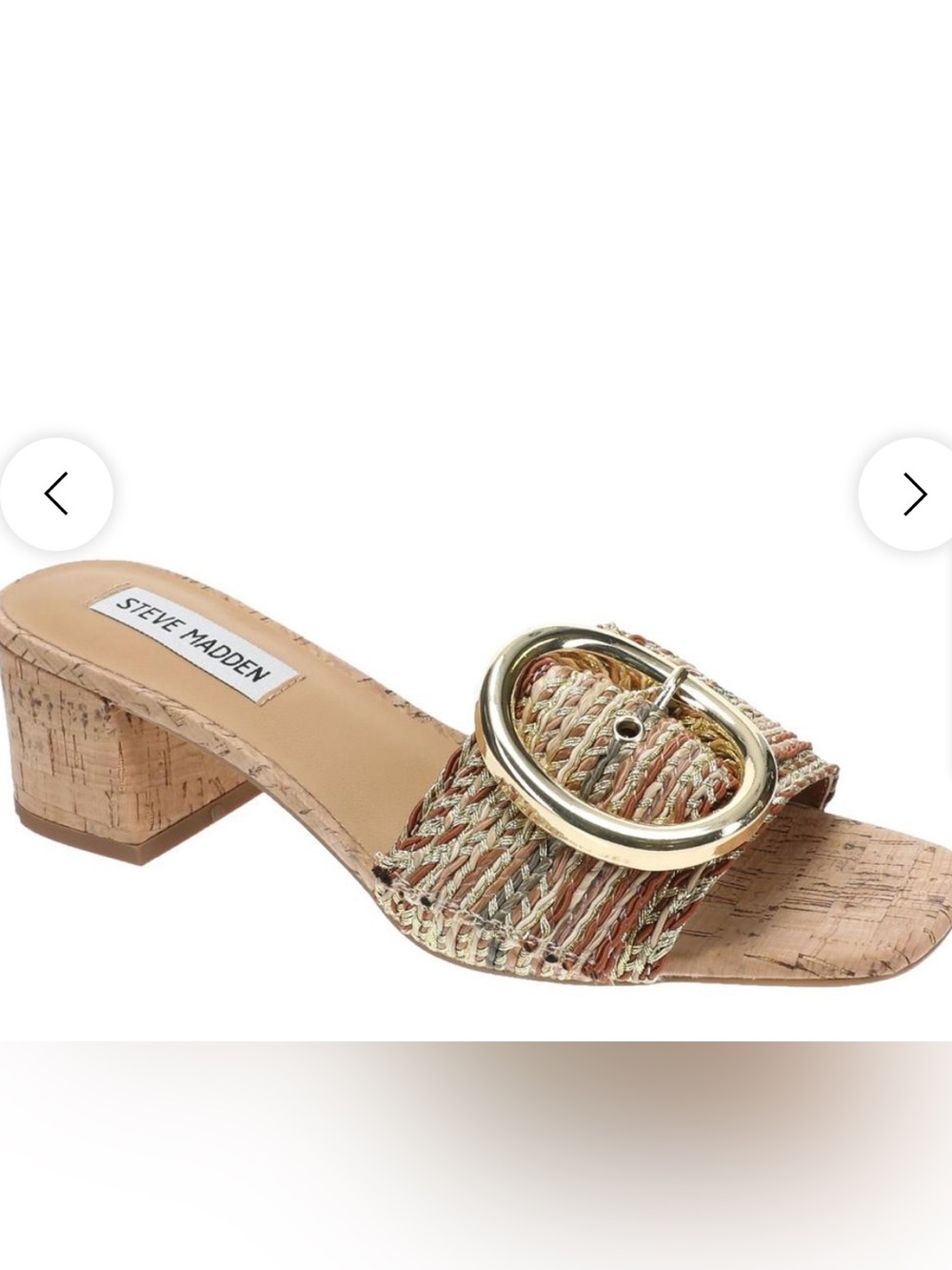 NWT - Steve  Madden Multicolor Braided Cork Slide Mules with Gold Buckle